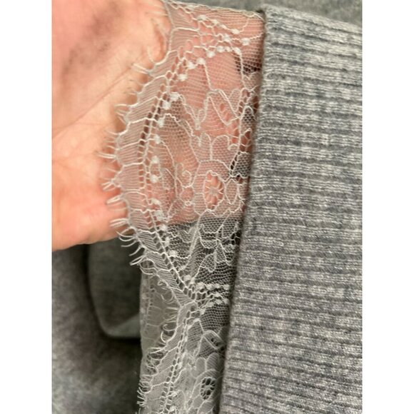 Bloomingdale's 100% Cashmere Sweater Lace Trim Gray Boatneck Size Med - Picture 7 of 8